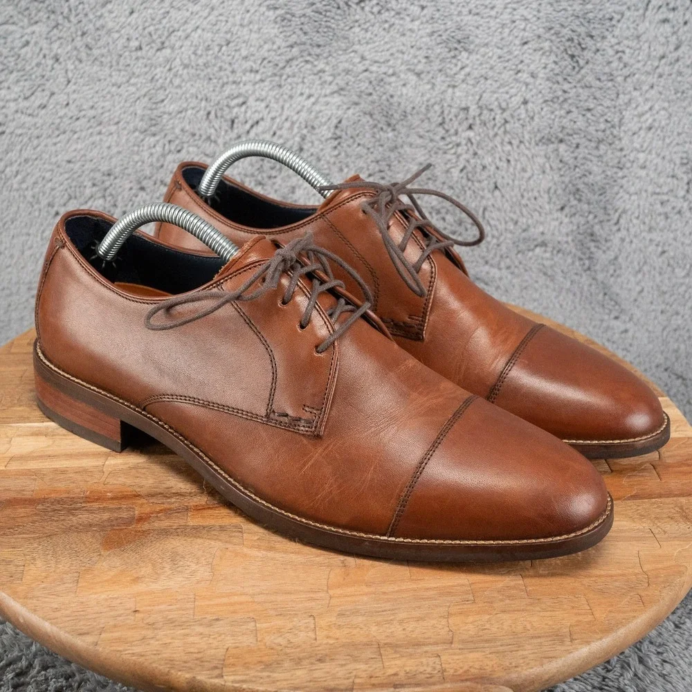 Cole Haan Mens Lenox Hill Oxford Size 9.5 M Cognac Tan Cap Toe Dress Shoe